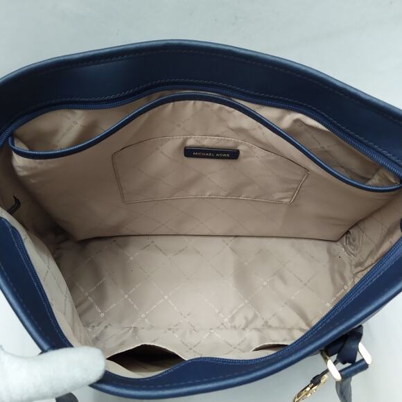 Michael Kors Navy Blue Leather Double Handles Zipper Closure Tote Shoulder Bag - Picture 11 of 16